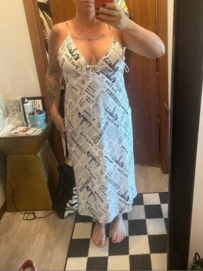 PINK Victoria's Secret Black & White Newspaper Print Slip Dress